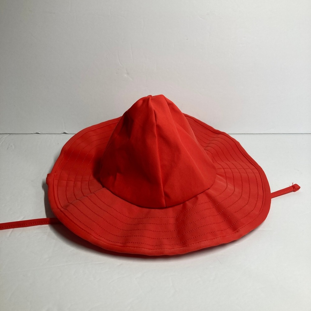 Caden Lane Beach Swim Hat Kids XS Red Orange Wide Brim Sun Protection Chin Strap